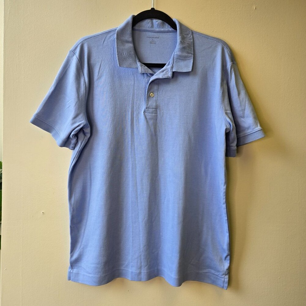 Lands End Preppy Country Club Blue Tailored Fit Polo Shirt L 42-44 Cotton Pima‎